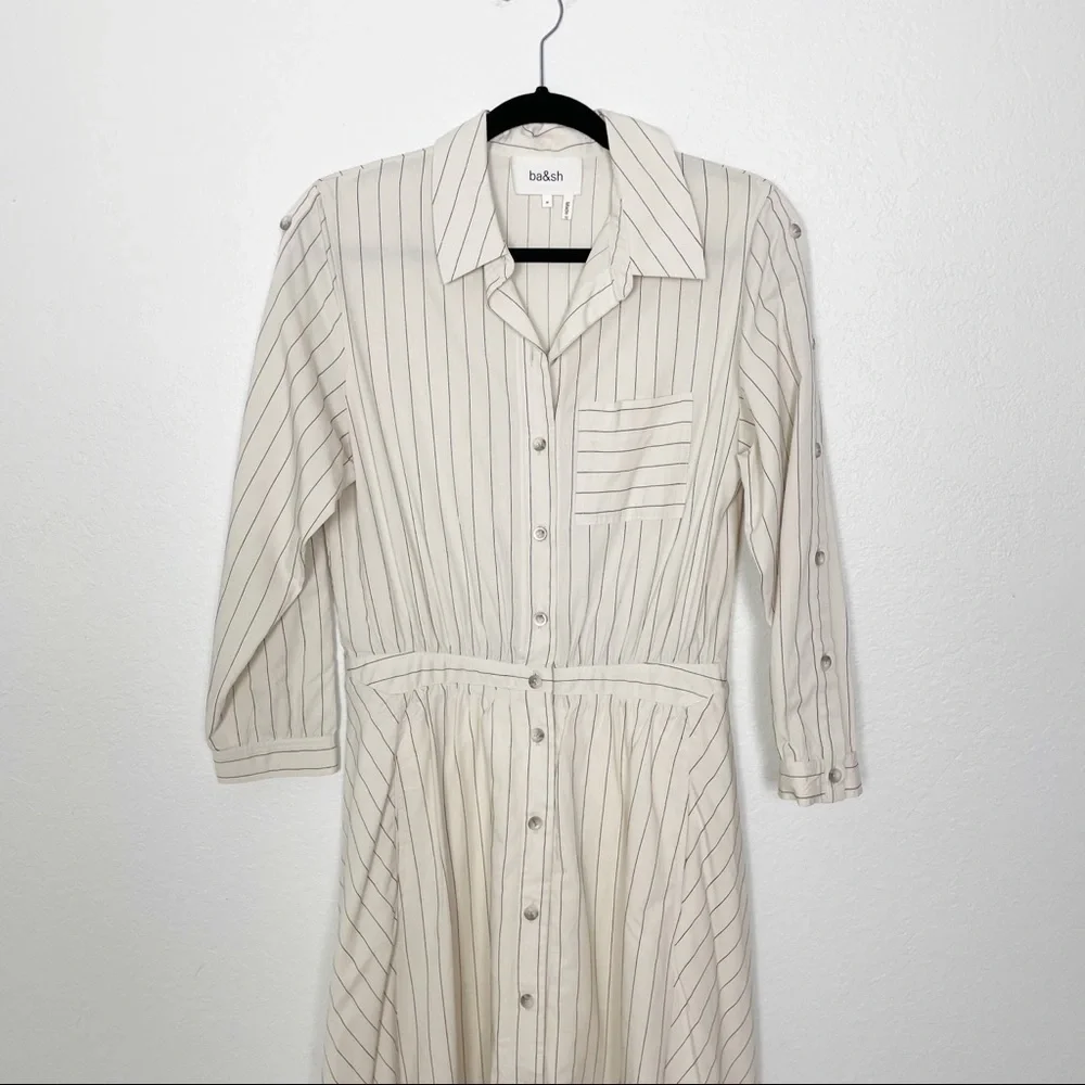 Ba&sh Sami Striped Shirt Long Sleeve Maxi Dress in Ecru Cream Medium Casual - Picture 3 of 9